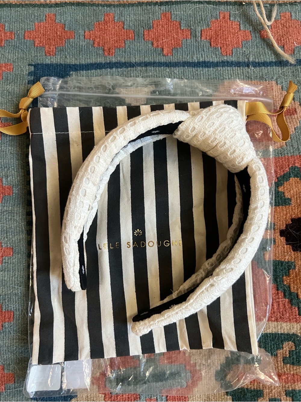 Lele Sadoughi White Textured Knotted Headband